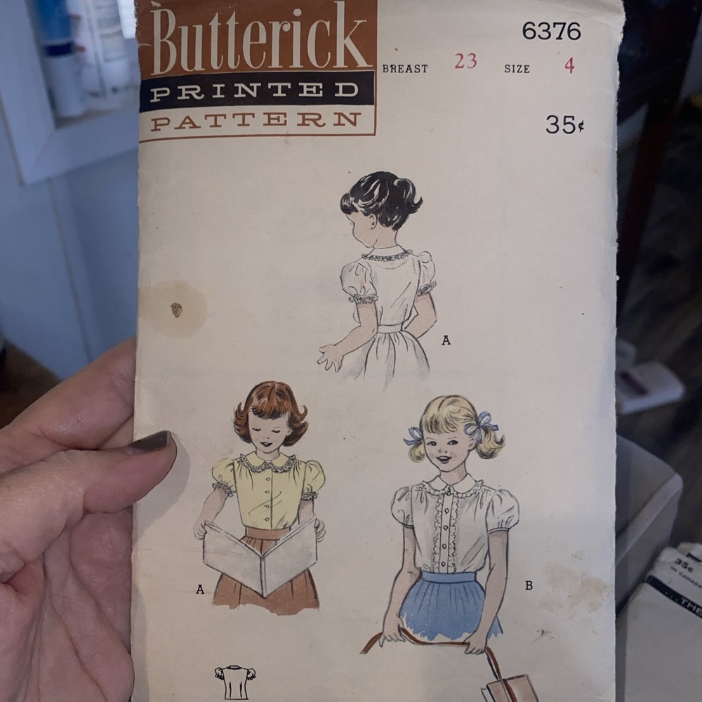 Vintage 1950s Butterick 6376 Girls Blouse Sewing Pattern Size 4 Cut Complete